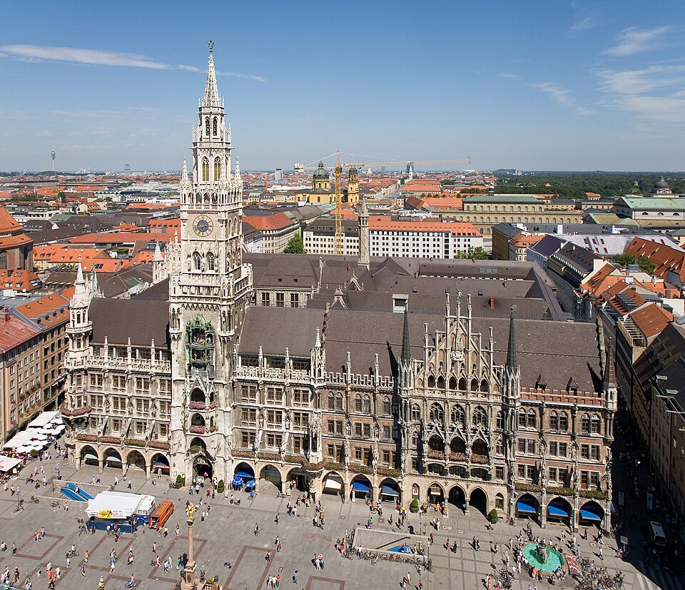 Marienplatz and Munich's New Town Hall viewed from above.